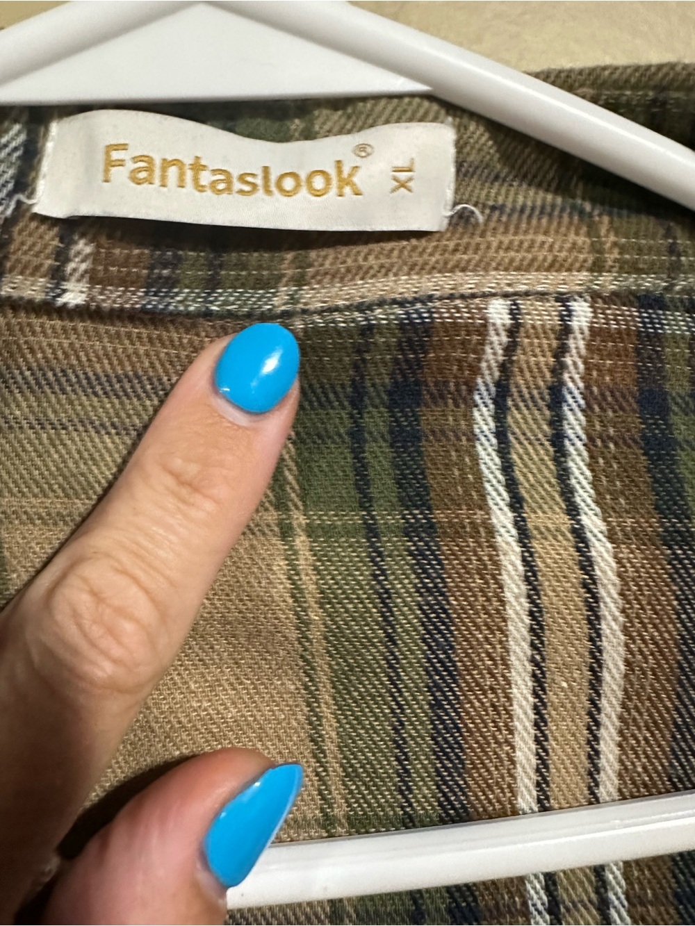 Women's Plaid Button-Down Shirt in Green and Tan - Picture 4 of 5